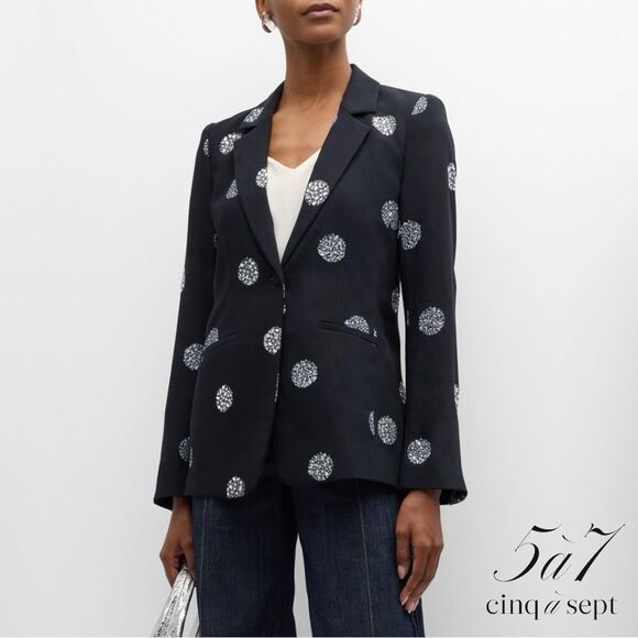 Cinq à Sept **NWT** Crystal Dot 'Karlie' Blazer in Black with Silver Rhinestones - Picture 3 of 16
